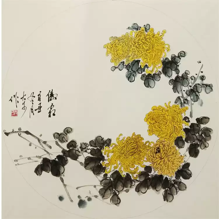 苗墨　水墨画 梅花 玉骨仙姿 青色背景 国画写意花鸟水墨真迹梅花玉骨清姿三尺斗方画芯50cm*50cm