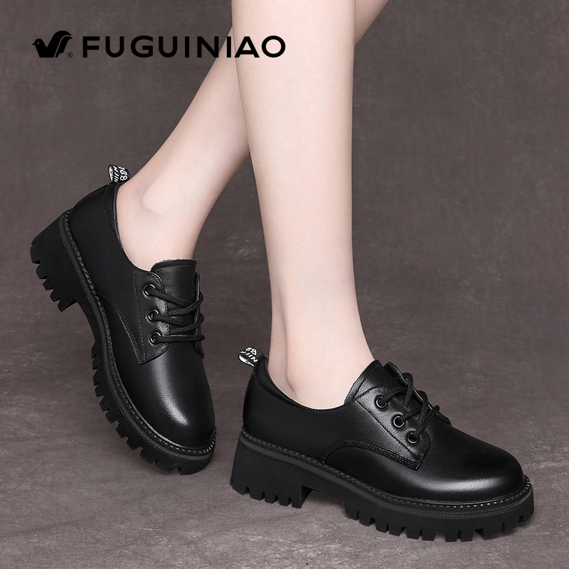 Rich bird women's shoes flat heel small leather shoes women's leather spring and autumn not tired black single shoes professional work dress work shoes