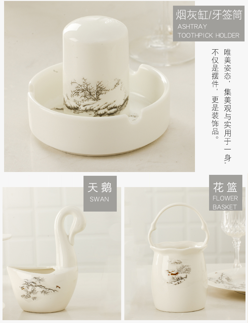 Jingdezhen ceramic tableware suit Chinese snow pastel combination dishes suit household to eat bread and butter plate chopsticks