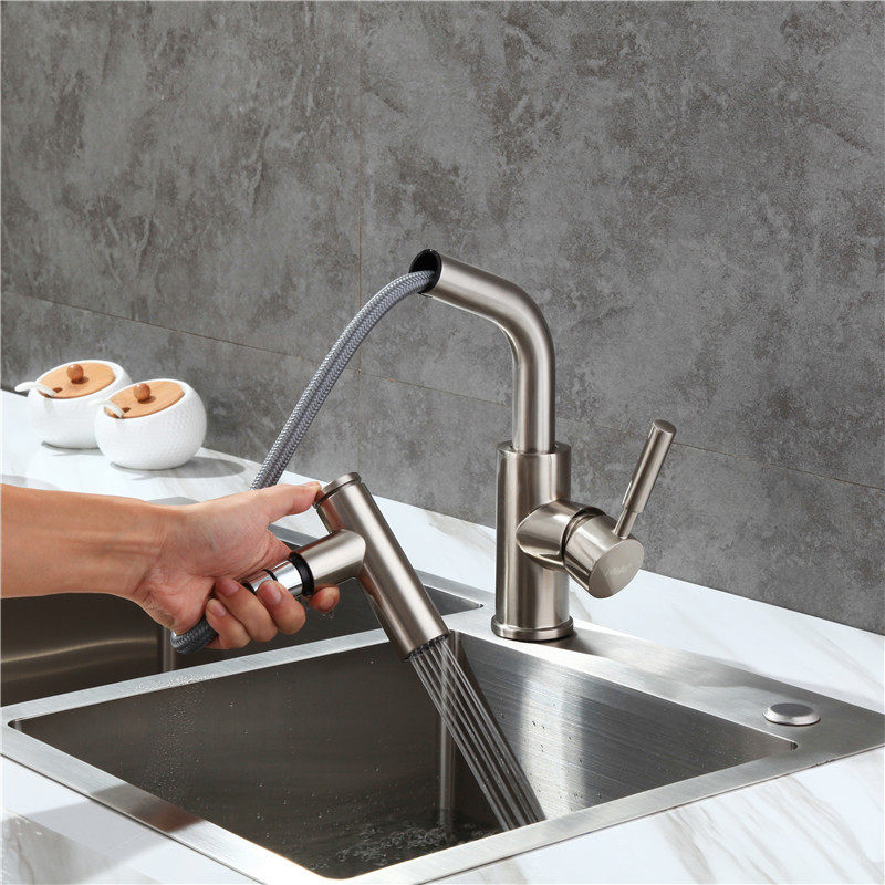Wenjie German pumping kitchen tap hot and cold all-copper sink washbasin telescopic pull tap rotation