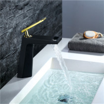Wenjie single-hole single to turn the full copper black white hot and hot water tap waterfall type face basin tap podium pelvis