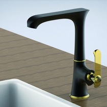 Wenjie Nordic new European black all-copper kitchen faucet hot and cold single-hole washing basin sink faucet