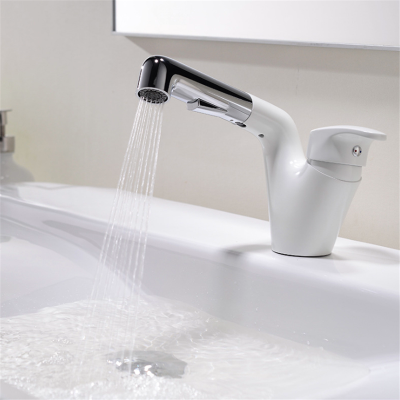 Wenjie Nordic stage pelvic floor basin tap hot and cold washbasin full copper pull-out white make-up room face basin tap