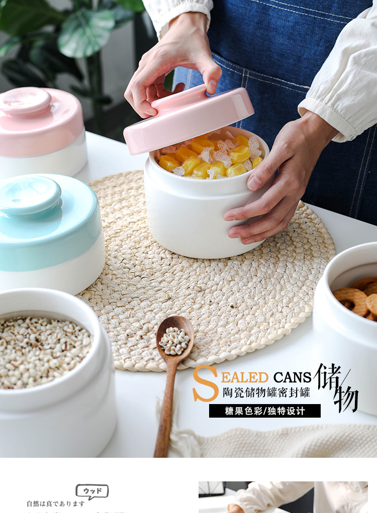 Sichuan island house ins small pure and fresh and candy color ceramic seal tank with cover household food storage tank receive tank