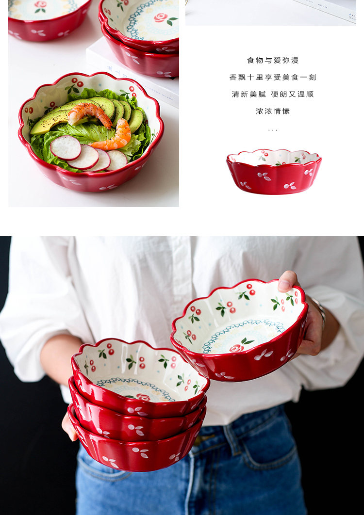 Sichuan island house creative tableware cherry to use single lovely girl heart small bowl bowl bowl of fruit salad breakfast tray