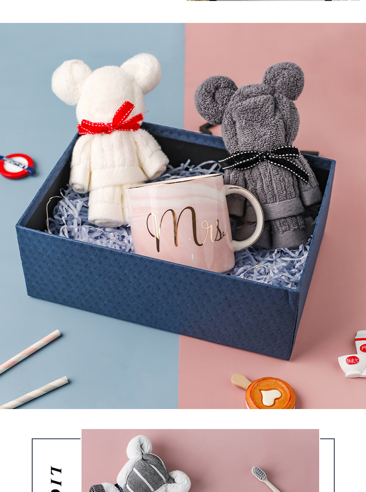 Ceramic picking keller cup children gift box with a spoon set towel creative move trend of ins