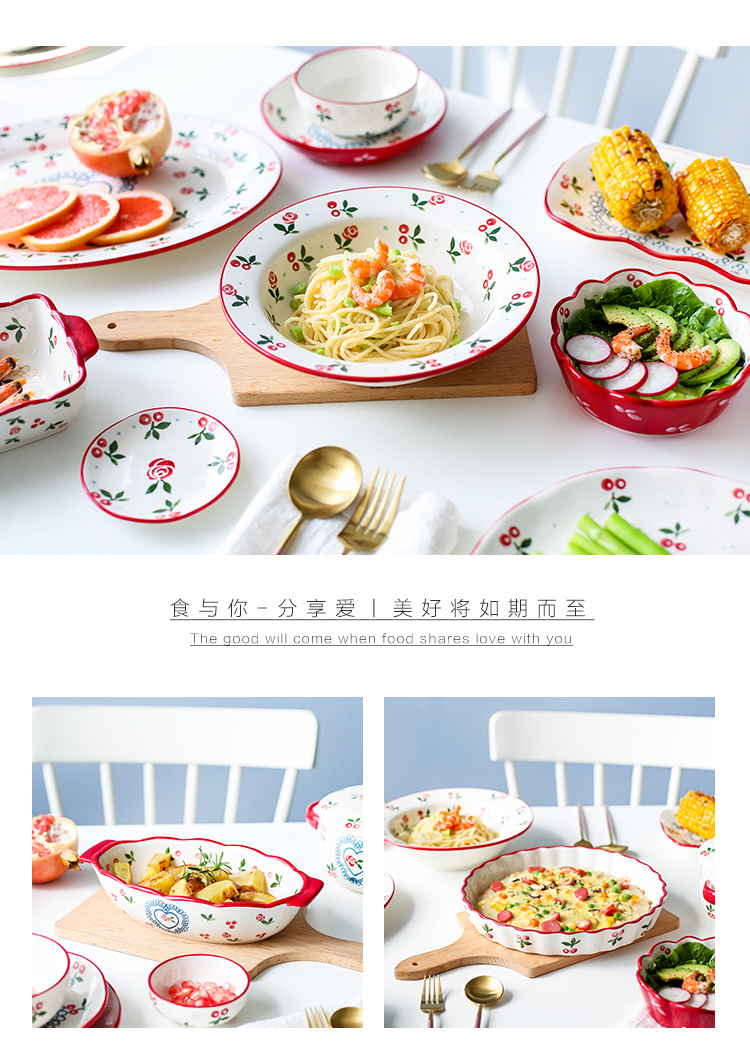 Sichuan in A lovely cherry ceramic tableware home to eat noodles bowl of soup bowl creative dish dish dish fish dish A - 22
