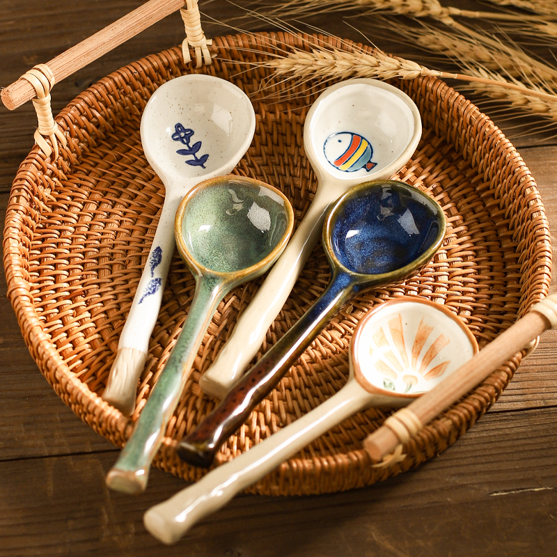Kawashimaya Japanese-style ceramic small spoon household drinking spoon spoon cute high-value rough pottery spoon ins wind