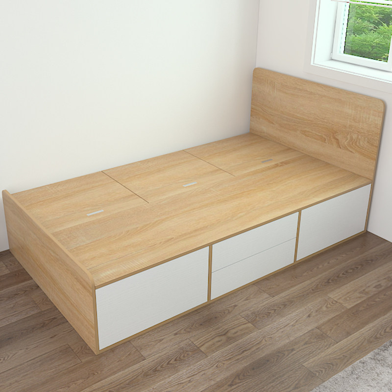 Custom small family type single bed case subbedroom tatami bed containing bed drawer solid wood modern brief