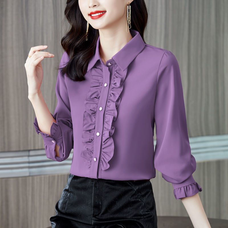 Spring and Autumn New Style Women's Long-Sleeved Ruffled Korean Fashion Elegant Shirt High-End Chiffon Women's Top Versatile
