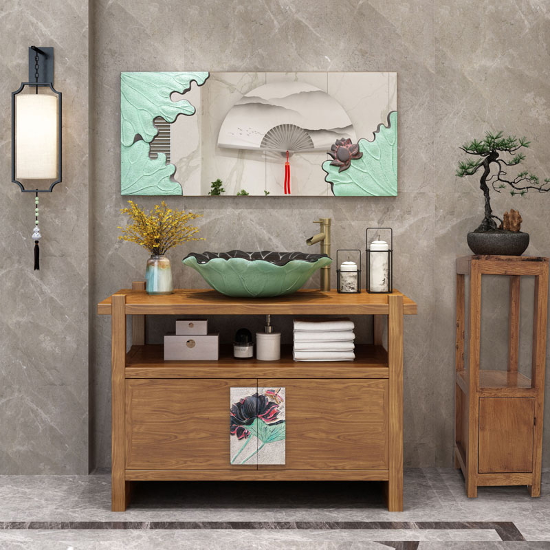 Modern Chinese solid wood comeback antique washbasin cabinet Composition small family terrace basin Bathrooms cabinet washstand washstand wash table