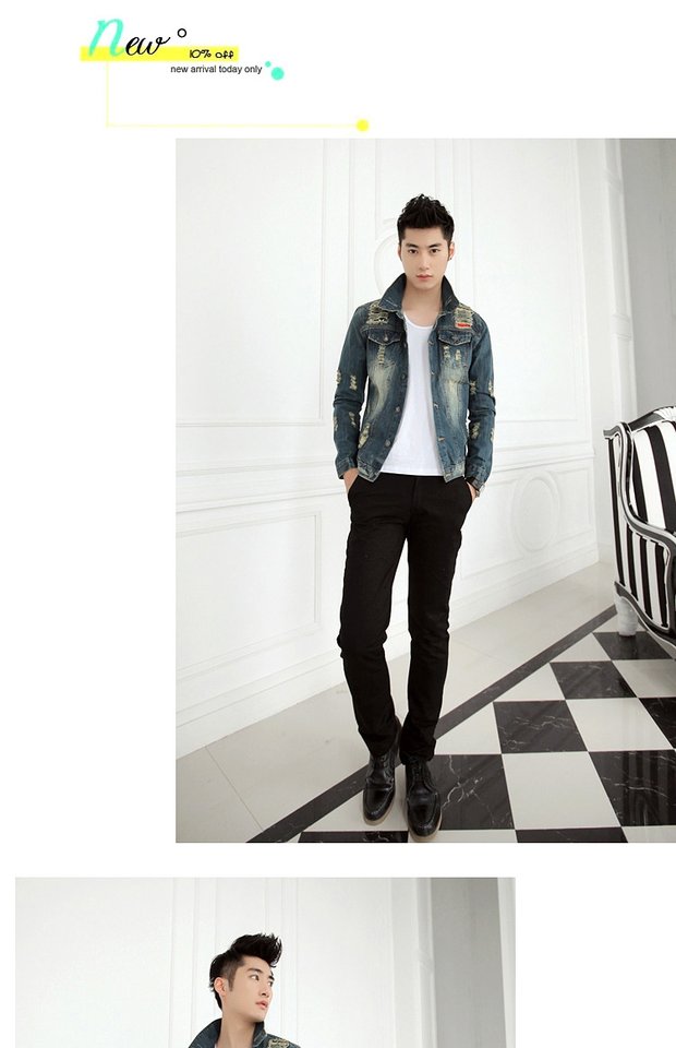 Mùa thu Hàn Quốc phiên bản lỗ nam áo khoác denim nam quần áo denim thanh niên giản dị Áo khoác mỏng nam mùa xuân và mùa thu áo khoác