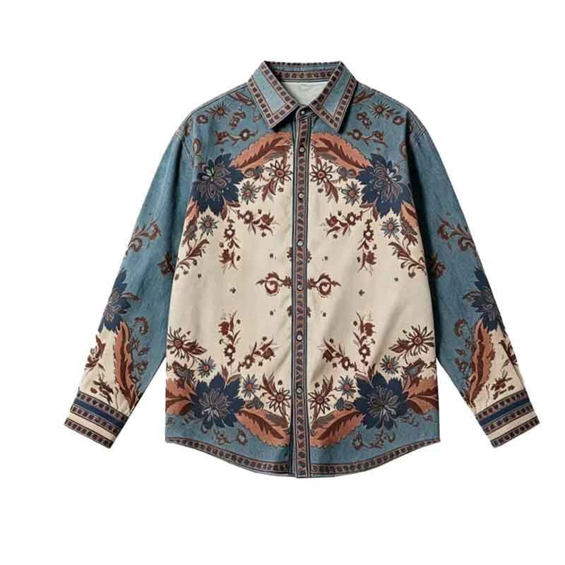 Men's Clothing 2026 New Style Light Luxury American Retro Color-Block Floral Print Long-Sleeve Shirt Versatile Casual Fashion Shirt Men's Clothing 2026 New Style Light Luxury American Retro Color-Block Floral Print Long-Sleeve Shirt Versatile Casual Fashion Shirt