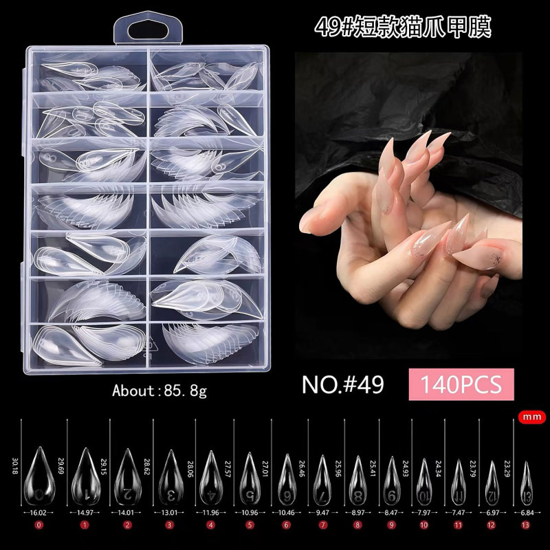 Nail Art Short Cat Claw Nail Tips Quick Extension Dragon Claw Nail Tips Transparent Fake Nails 140 Pieces Cracked Claw Nail Model