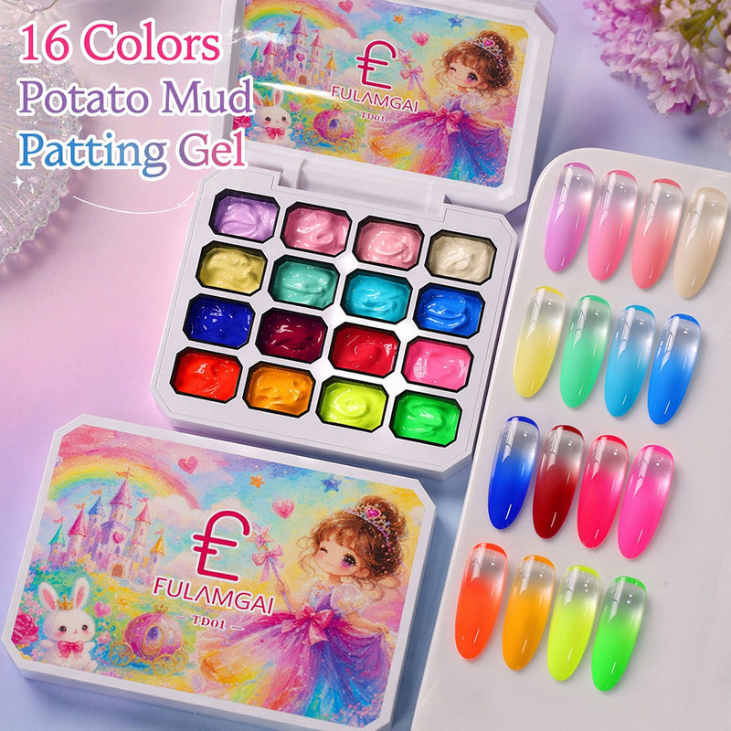 No-Wash 16-Grid Solid Nail Gel for Daily Use, Gradient Smudge Painting, Mashed Potato Nail Polish Gel Set