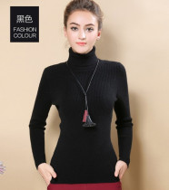 High collar cashmere sweater womens autumn winter Korean version cover head long sleeve short and bottom wool thickened black stitch sweatshirt body