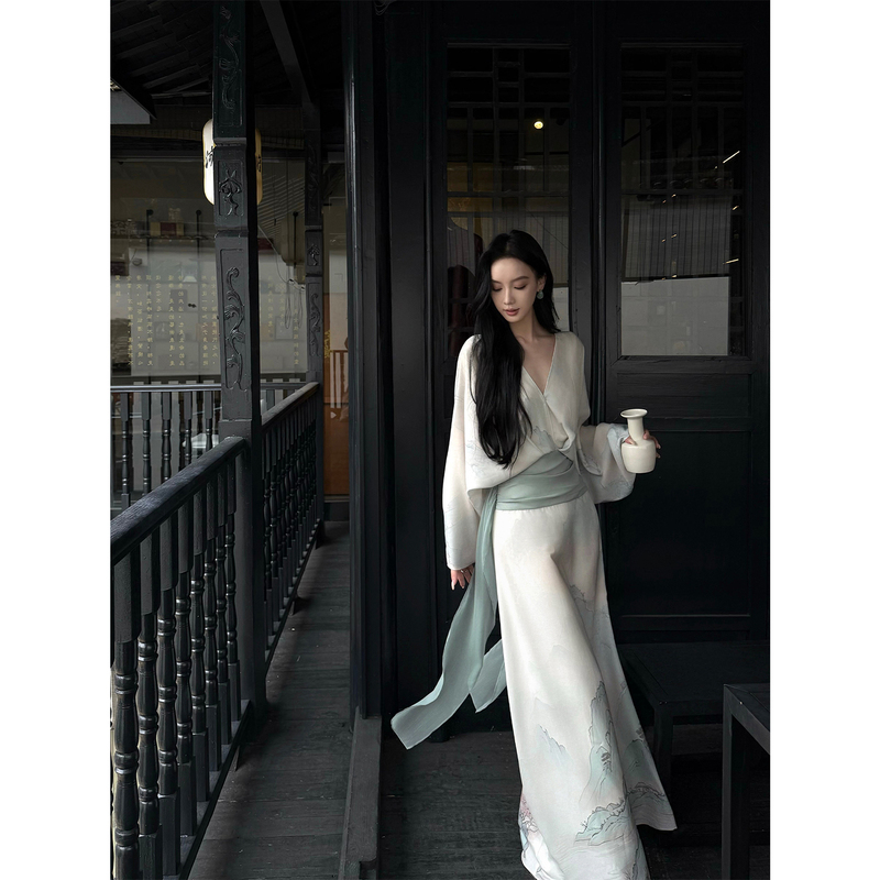 Youwei【Dai Shan Fu Bai】Long-Sleeved White Dress for Women 2026 New Style Waist-Cinching Slimming Long Dress for Autumn