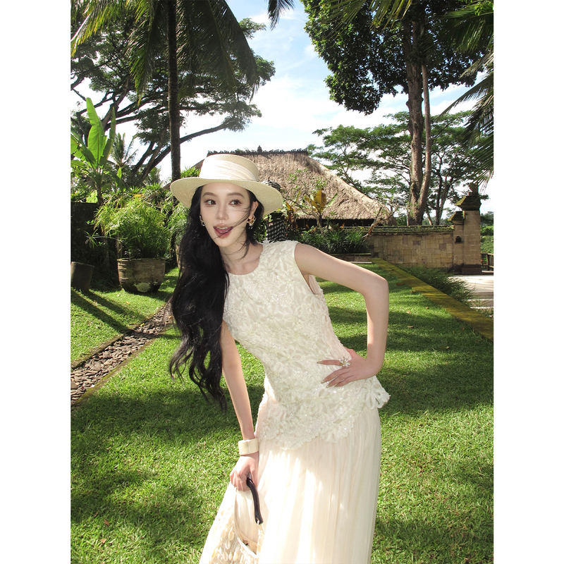 Youwei 2026 Super Pretty Dress for Women, New Summer Sleeveless Patchwork Dress, White Tank Dress
