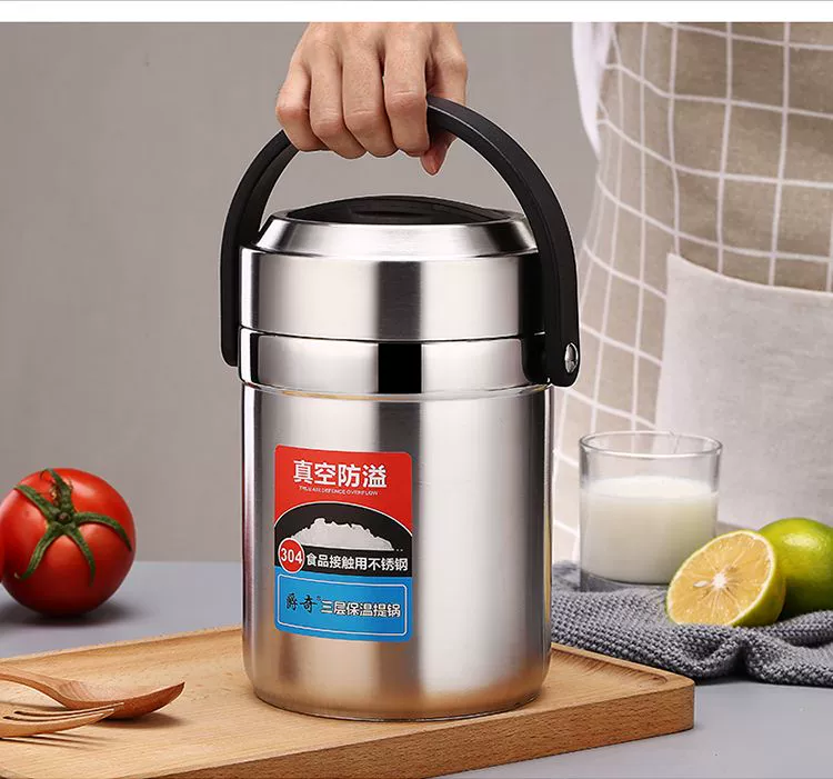 Hộp đựng cơm cách nhiệt 3 lớp siêu dài cách nhiệt thùng hộ gia đình người lớn 12 giờ 304 hộp inox nhiều lớp hộp đựng đồ nữ - Hộp cơm điện sưởi ấm