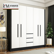 Simple modern swing door wardrobe panel assembly bedroom four door five door simple wardrobe cloakroom black and white