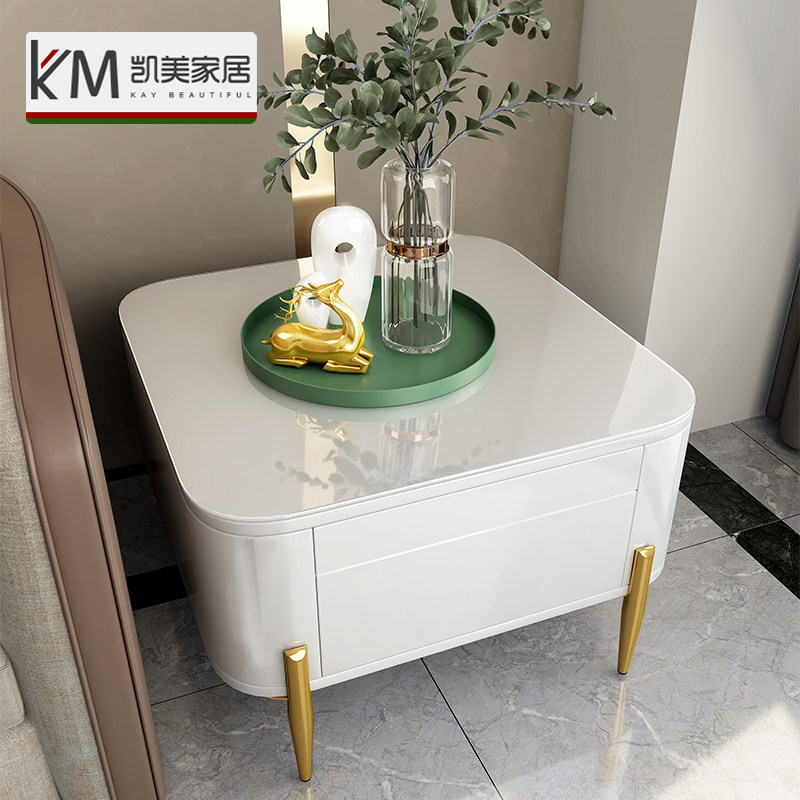 Side table simple light luxury modern sofa corner white tempered glass side cabinet small apartment square small coffee table