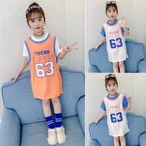 Childrens basketball clothes Girls ball clothes for primary school students Long short-sleeved T-shirt Girls and girls jersey cotton fake two pieces