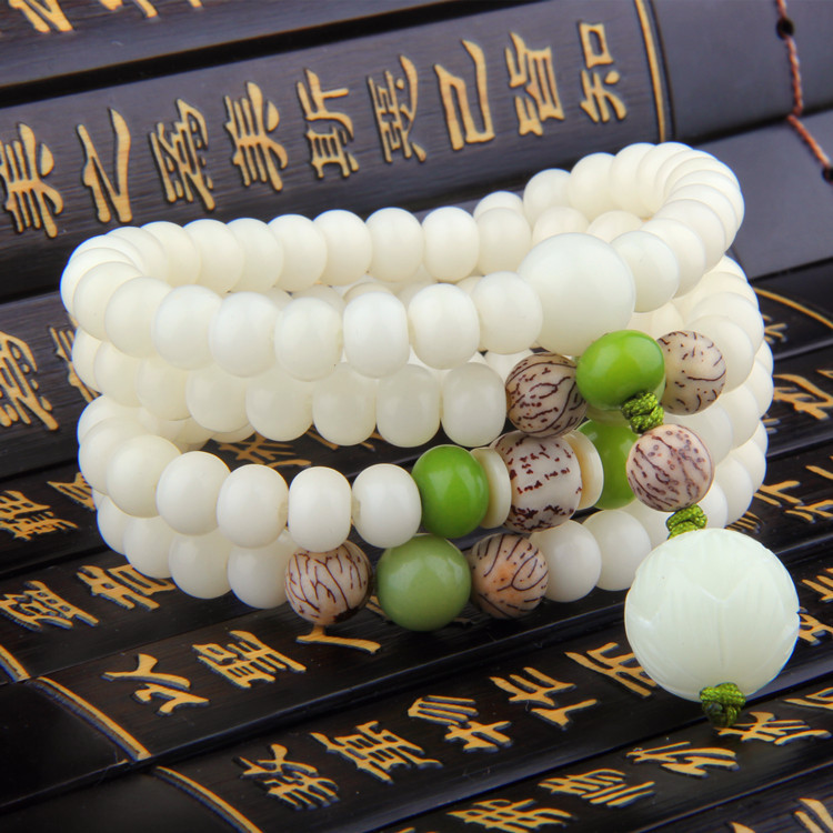Ngọc bích trắng tự nhiên xác thực Bodhi vòng tay nam vòng tay hạt trang sức ngọc bích trắng Bodhi vòng tay đôi mẫu sen vòng tay pandora