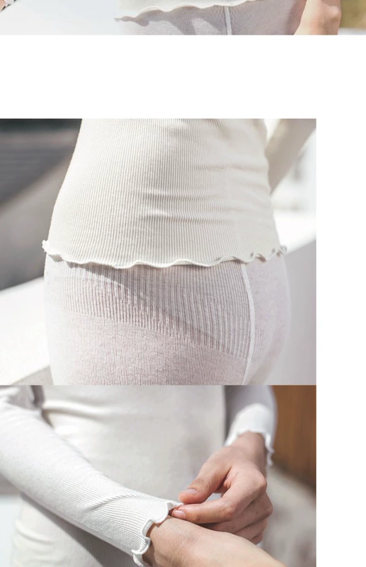 LIFEDIFF modal ren cổ tròn dài tay áo ấm gây sốt ren thoải mái chạm đáy đồ lót nữ mùa thu đông