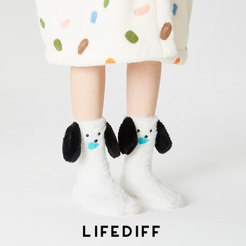 Thickened Warm Plush Floor Socks, Autumn and Winter Sleep Socks, Mid-Calf Socks with 3D Ears, Cute Home Socks for Girls