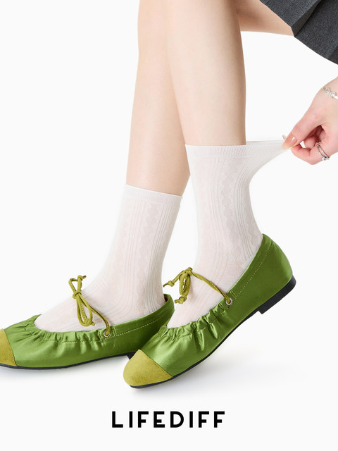 White Socks for Women, Hollow Mesh Breathable Mid-Calf Socks, Seamless Summer Solid Color Slouch Socks, Thin Spring and Summer Long Socks