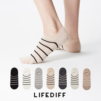 Thin Striped Sweat-Absorbent Summer Low-Cut No-Show Socks Non-Slip Cotton Socks Short Socks Spring and Autumn Low-Cut Socks Women's Invisible Socks