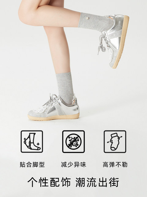 Button Accessories, Colorful Dotted Yarn Mid-Calf Socks, Autumn and Winter Japanese-Style Beige Vertical Stripe Cotton Socks, Spring and Autumn Socks for Women to Pair with Small Leather Shoes