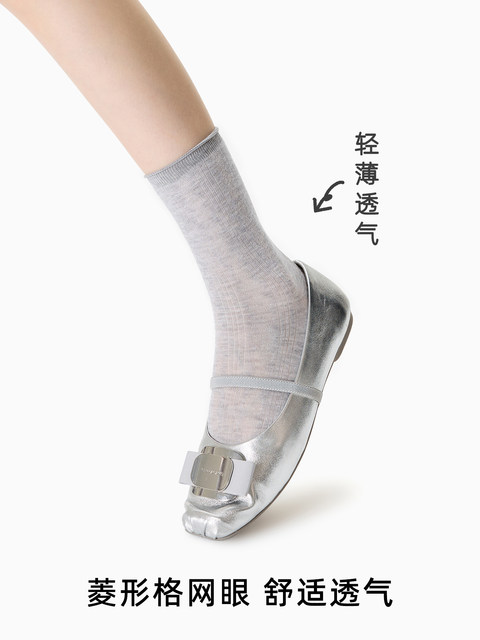 White Socks for Women, Hollow Mesh Breathable Mid-Calf Socks, Seamless Summer Solid Color Slouch Socks, Thin Spring and Summer Long Socks