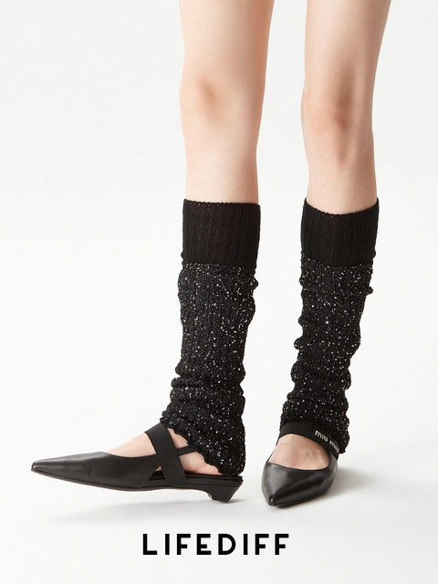 Autumn and Winter Slimming Calf Socks with Sequin Leg Warmers, Black Slouch Socks, Hot Girl Style Spring and Autumn Y2K Socks for Women