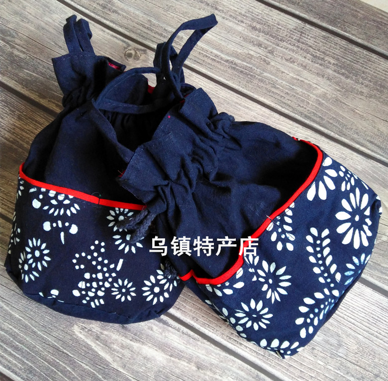 Wuzhen special production blue printer cloth change package keybag mobile phone package pumped rope pack inlaid double bead bag