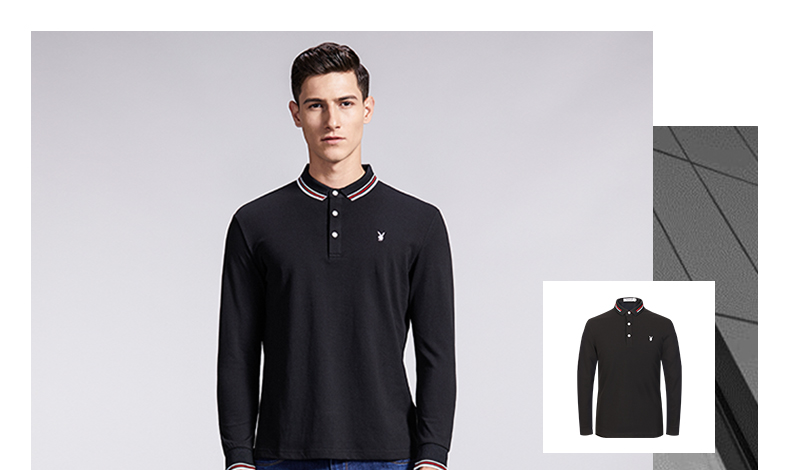 Playboy áo thun nam ve áo dài tay polo Hàn Quốc Slim kinh doanh giản dị mới màu rắn áo sơ mi nam áo kẻ nam