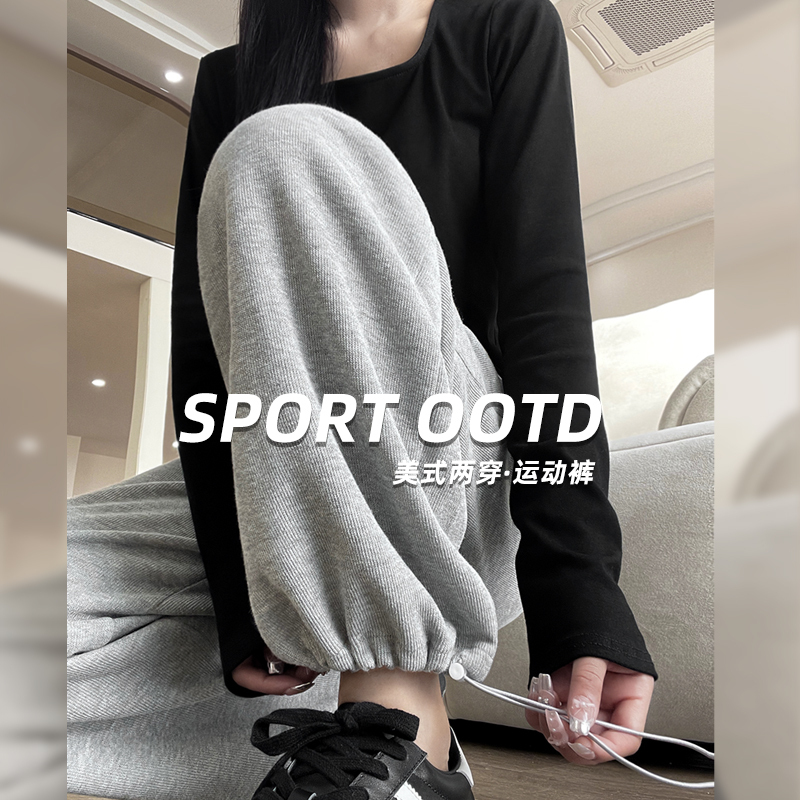 Gray Sweatpants for Women, Spring and Autumn 2026 New Style, Casual Straight Wide-Leg Pants, Petite Loose Fit, Jogger-Style Convertible Sweatpants