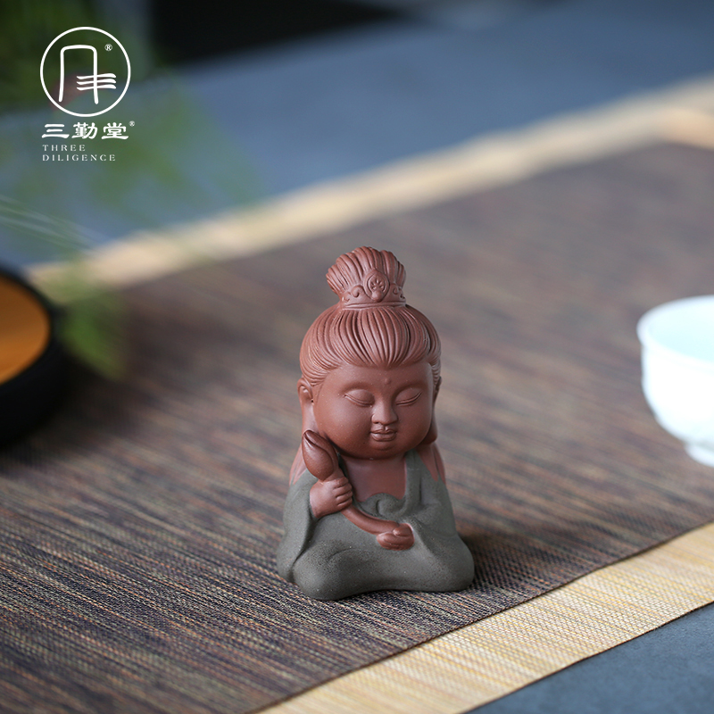 The three regular purple sand tea pet can keep purple sand tea tea art furnishing articles, o tang small Buddha Buddha bodhisattva S06008