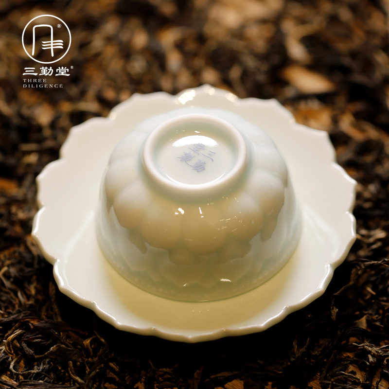 The three frequently jade porcelain sample tea cup small jingdezhen ceramic cups kung fu tea set, The second generation violet petals masters cup