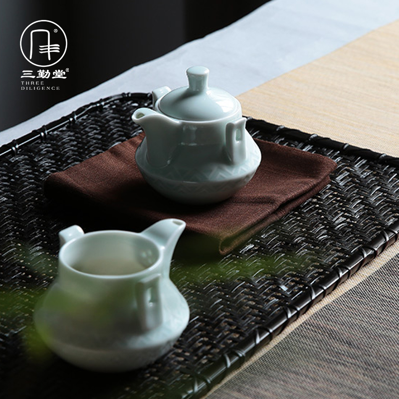 Three frequently hall jingdezhen kung fu tea sets tea service of a complete set of jingdezhen ceramic carved retro 8 head hand grasp pot