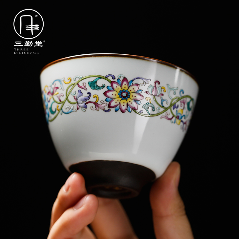 Three frequently hall official up jingdezhen kung fu tea cups ceramic sample tea cup colored enamel cup single CPU S42150 master