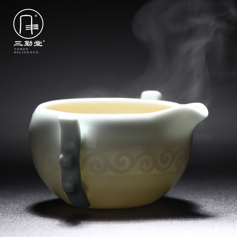 Kung fu tea set three frequently hall jingdezhen ceramic fair BeiYing green manual its tea tea cup and cup