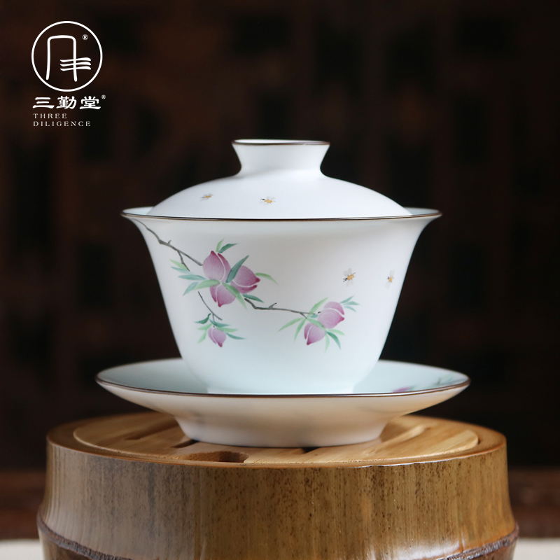 The three frequently tureen ceramic cups tea bowl of jingdezhen tea service hand - made pastel three cups of large - sized S12009