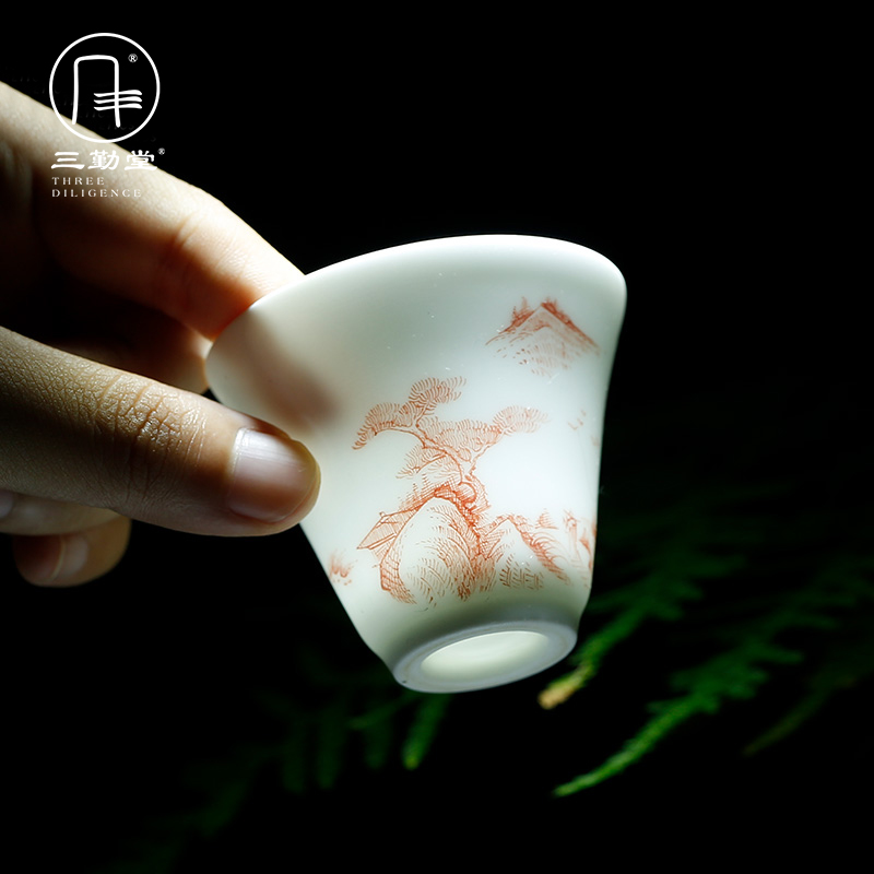 Three frequently hall jingdezhen ceramic cups master cup single CPU kung fu tea set white porcelain tea cup sample tea cup S42102