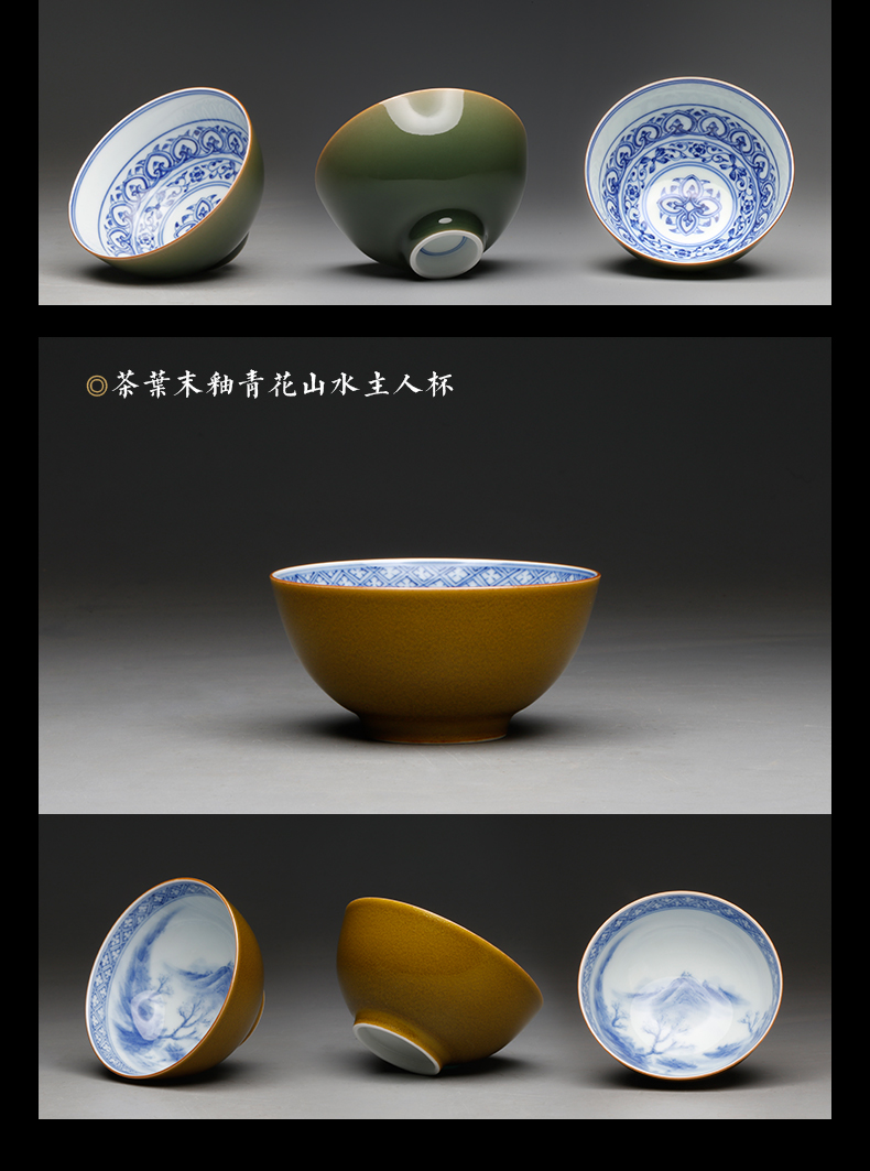 Three frequently hall hand - made master cup tea terms of blue and white porcelain glaze sample tea cup kung fu tea TZS323 ceramic cup