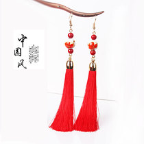 National wind long style stream Su earrings without earrings Super-fairy ears Ears Pendant China Wind Qipao Earrings Adorned Latin Dance Accessories