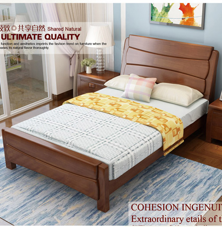 Giường gỗ nguyên khối Kinh tế Trung Quốc phòng ngủ chính giường gỗ giường đôi 1,8 m hộp lưu trữ hiện đại tối giản 1,5 m - Giường giường xếp cao cấp