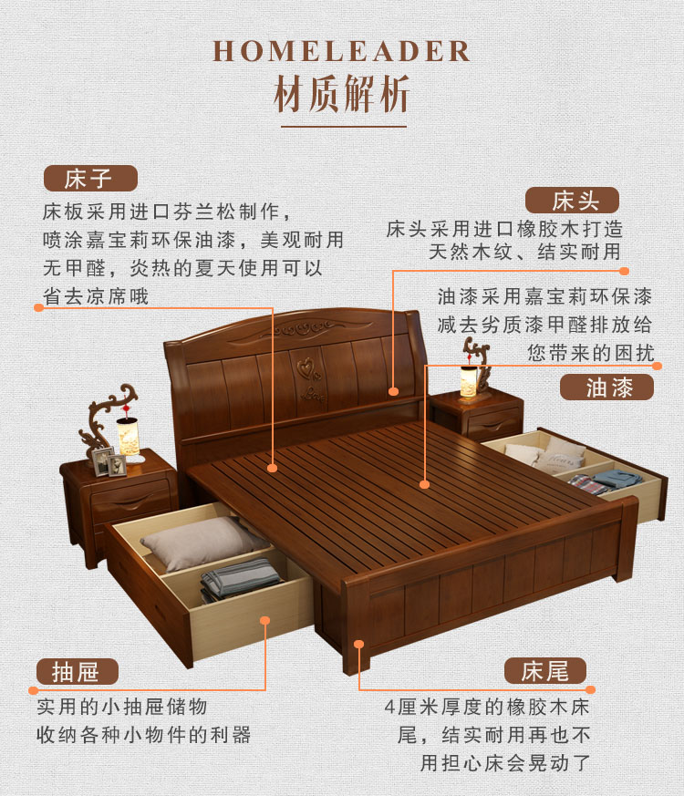 Giá rẻ giường gỗ hiện đại giường gỗ nhỏ gọn giường đôi 1,8 mét phong cách phòng ngủ hộp lưu trữ Factory Outlet - Giường giuong 3 tang gia re