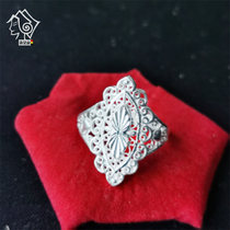 Liangshan Yi ethnic pure silver ring girl 999 handmade hollowed-out carved flower opening ring ring silver ethnic wind jewelry