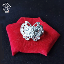 Butterfly ring Liangshan Yi ethnic pure silver ring female opening creative design hollowed-out carved flower butterfly ring silver jewelry